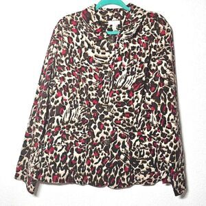 Charter Club 2X corduroy ribbed cheetah print neon pink blazer button down